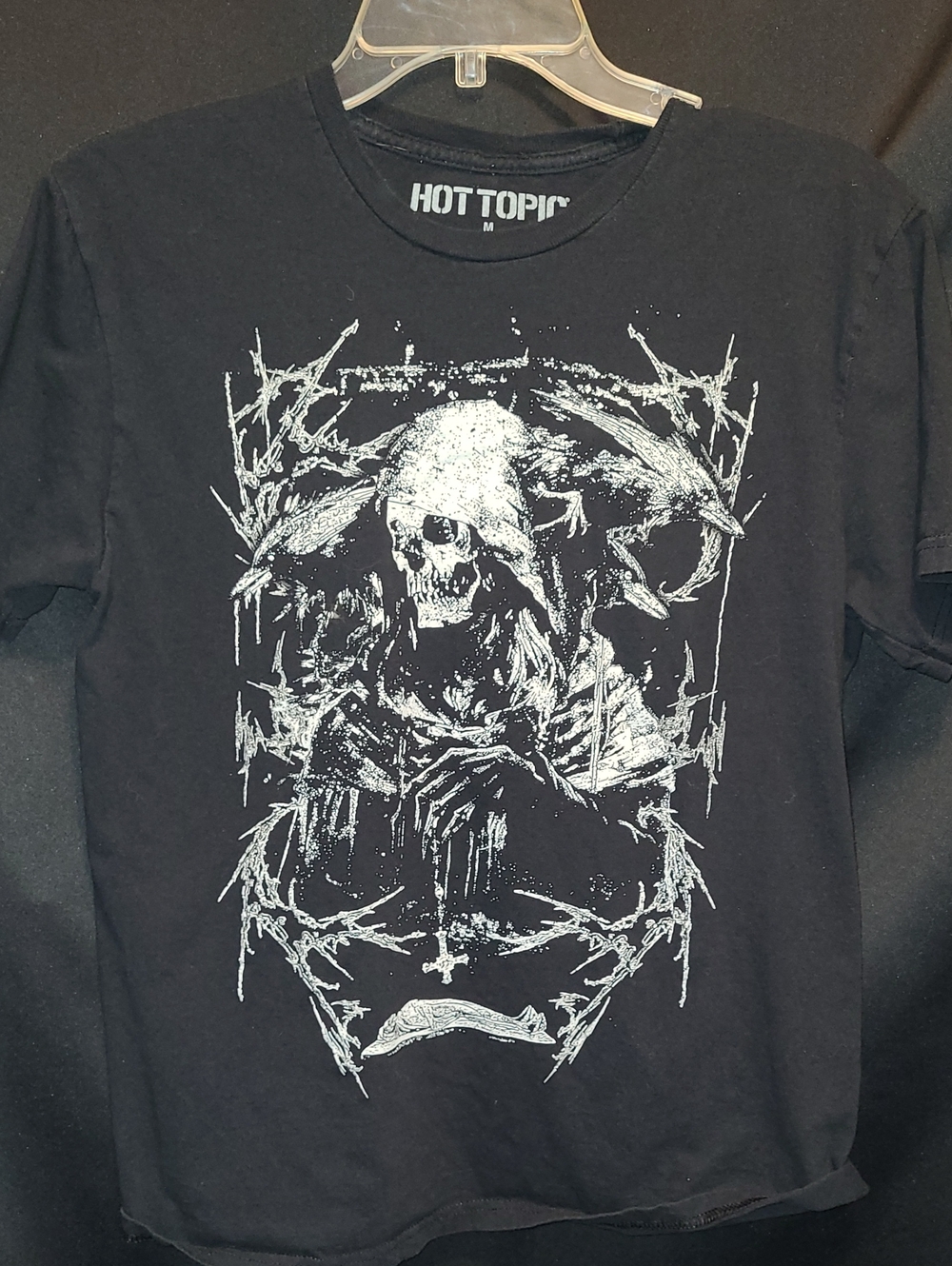 Hot Topic Black Tee with White Grim Reaper Graphic Size Mef